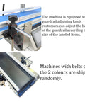 Desktop Conveyor Plane Labeling Machine 110V Plug And Play Adjustable Bottle Label Applicator with height adjusting knobs.