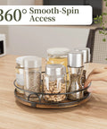 9 Inch Wooden Lazy Susan Turntable Organizer For Cabinets And Kitchen Countertops 360 Degree Rotation holding spice jars