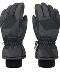 Kids Windproof Waterproof Ski Gloves Black Size M 7 To 9 Years With Reinforced Palm And Thumb Patch For Grip, Adjustable Wrist Strap