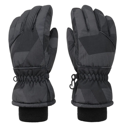 Kids Windproof Waterproof Ski Gloves Black Size M 7 To 9 Years With Reinforced Palm And Thumb Patch For Grip, Adjustable Wrist Strap