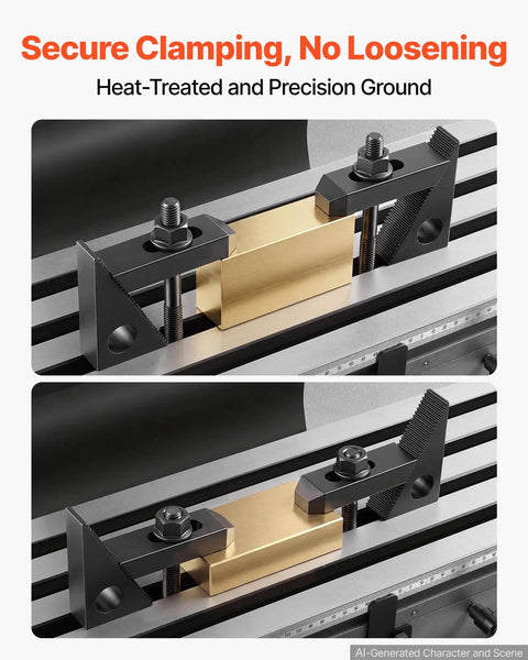 Bulletproof 58 Piece 5/8 Inch T Slot Clamping Kit With 1/2 By 13 Threads For Milling Machine showing secure clamping mechanism.