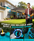 Person using Six In One Pole Saw And Cordless Hedge Trimmer Kit With Eight And A Half Feet Reach Powerhouse Mini Chainsaw