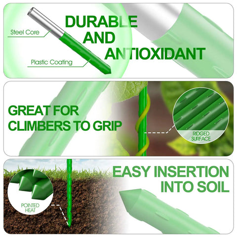 Heavy Duty 7Ft Garden Stakes Pack Of 25 Plastic Coated Steel Plant Supports with durable antioxidant ridged surface