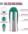 Big Dog Water Bottle Travel Dispenser 27 or 40 oz stainless steel hydration bottle with leak proof cup, foldable design shown