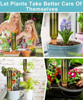 10 Pack Clay Self Watering Nails For Indoor And Outdoor Plants in use with various potted plants showing automatic hydration system.