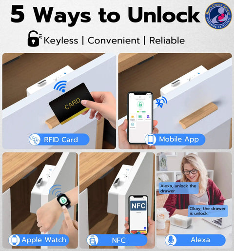Overview of 5 unlocking methods for Smart Cabinet Lock Hidden No Drill Adhesive Baby Proofing Drawer Locks Keyless RFID Bluetooth