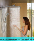 Woman enjoying Dope 12 Inch Rain Shower Head With Handheld Spray Dual Square Rainfall Set in modern bathroom