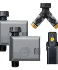 Gen 2 Smart Hose Watering Timer Two Pack with WiFi Hub and Hose Y Splitter for effortless auto watering and setup