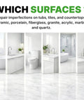 Image of various bathrooms highlighting surfaces for Bathtub And Surface Repair Kit For Chips And Cracks On Bathtubs Tile Ceramic Porcelain And Fiberglass DIY Fix With 8g Repair Material Easy Process And Quick Pro Level Results.