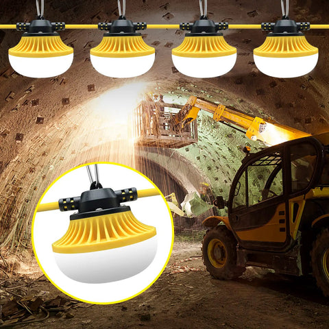 10 Head LED Temporary Construction Lights Beast Bright 100W Total 10000 Lumens Industrial Grade Work Lighting in a tunnel