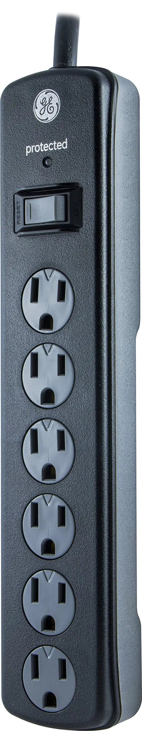 Surge Protector Power Strip With Six Outlets Eight Foot Extension Cord 1300 Joules Of Surge Protection Flat Plug Twist To Close Safety Covers