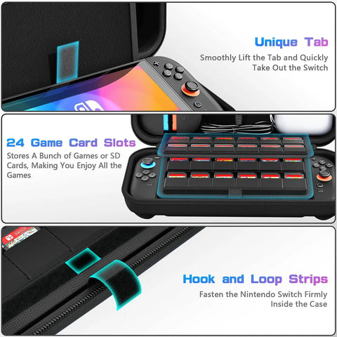 Switch 2 Carrying Case With 24 Game Cartridges Protective Hard Shell Travel Pouch interior details and storage slots