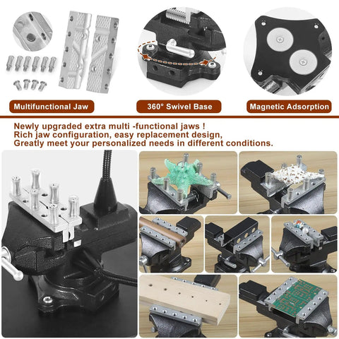 Two In One Magnetic Soldering Third Hand With Heavy Duty Metal Workbench Vise PCB Circuit Board Holder with multifunctional jaw