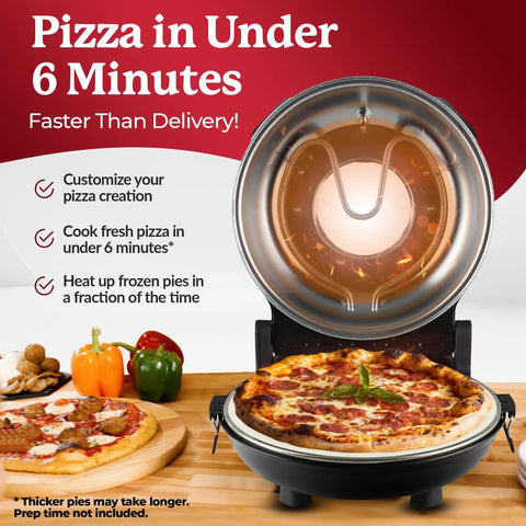 Indoor Electric Pizza Oven With Ceramic Stone For Crispy Crust Pizza Fast Home Pies In Under Six Minutes On A Countertop