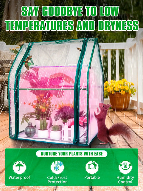Compact Indoor Mini Greenhouse With 15W Full Spectrum Grow Light, Timer, And Zippered Door For Easy Watering, Ideal Seed Starter Tray And Indoor Outdoor Plants, 24x16x20 Inches, Adjustable Light Height