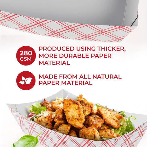 Heavy Duty Red Disposable Food Trays 3lb Capacity Workhorse Bulk Pack 250 Count For Concession Stands Nachos Popcorn Carnival And Party Foods Large Paper Boats For Commercial Food Service made from thick paper material