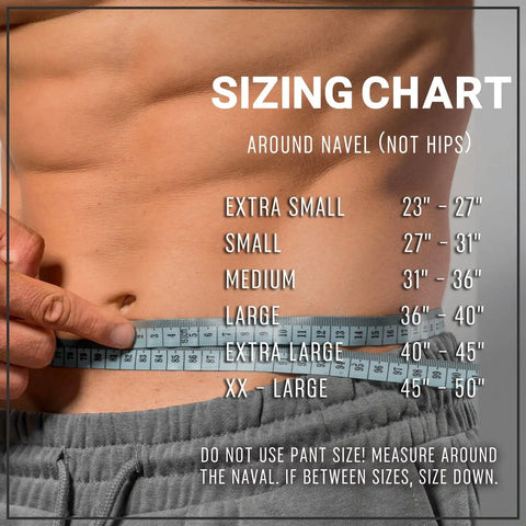 Sizing chart for Heavy Duty 6 Inch Nylon Weight Lifting Belt For Powerlifting And Strength Training, measuring around navel.