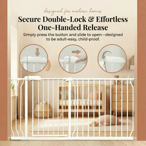 Extra Wide Baby Gate For Stairs And Doorways Fits 67 To 71.5 Inches No Drilling Pressure Mounted Pet Gate For Kids And Dogs shown in a room