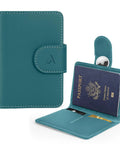 RFID Passport Holder Travel Wallet For Men And Women With Hidden AirTag Slot Genuine Leather Passport Cover Lake Blue