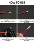 180 Pcs Wire Ferrules Kit With Silver Plated Copper Crimp Terminal Connectors usage steps for electrical cables.