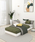 Twin Box Spring 5 Inch Low Profile Heavy Duty Metal Support Offers Legit Stability And Zero Squeaks For Your Twin Mattress With A Protective Cover That Keeps Things Clean And Adds A Sleek Vibe To Your Room in a modern bedroom setup.