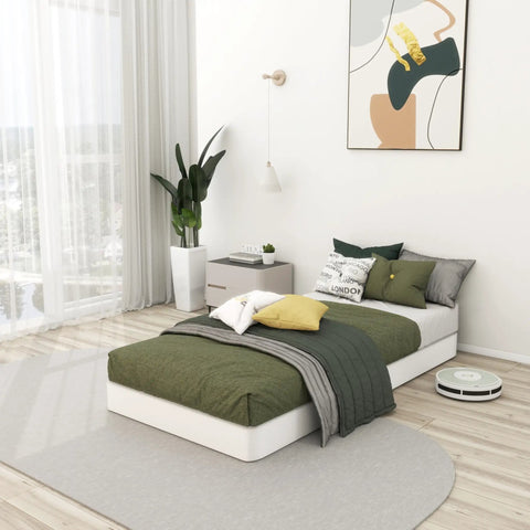 Twin Box Spring 5 Inch Low Profile Heavy Duty Metal Support Offers Legit Stability And Zero Squeaks For Your Twin Mattress With A Protective Cover That Keeps Things Clean And Adds A Sleek Vibe To Your Room in a modern bedroom setup.