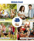 Upgrade Electric Garlic Chopper With Six Stainless Steel Blades Portable Mini Food Processor For Mashing Onions Chili And Meat Cordless Usb Rechargeable Wireless Design Perfect For Outdoor Barbecue Or Home Kitchen Tasks among people cooking outdoors and celebrating.