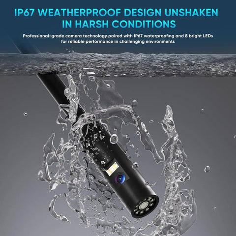 Dual Lens 1080P HD Industrial Endoscope Borescope With Light IP67 Waterproof Snake Camera in water splash demonstration