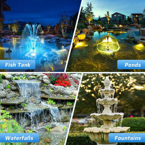 All In One Pond Filter Kit With UV Clarifier And 660GPH Submersible Pump RGB LED Lights Remote Control Versatile Fountain Nozzles