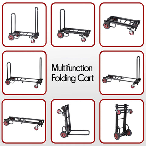 Compact Folding Equipment Dolly Converts Into 8 Handy Carts Heavy Duty Hand Truck shown in various forms and angles.