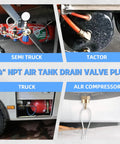Quarter Inch Air Tank Drain Valve With Sixty Inch Cable For Semi Trucks And Trailers, four-pack, installed view