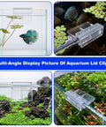 Multi-angle view of Slick Clear Aquarium Lid Clips 16 Piece Set for Rimless Fish Tank Glass Covers securing glass hoods.