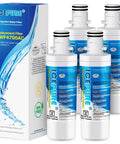 4 Pack Fridge Water Filter Replacement for LG LT1000P LT1000PC ADQ74793501 ADQ74793502 with packaging and four filters shown