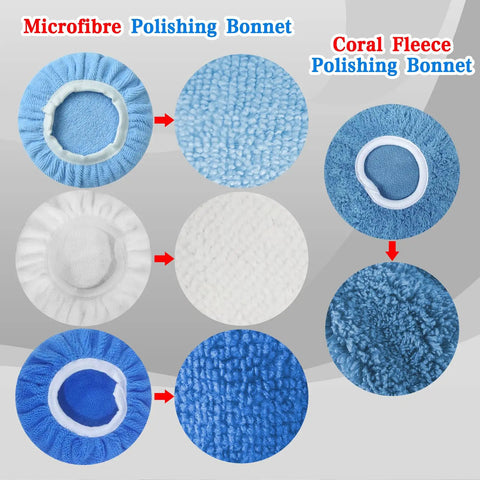 12 Piece Buffing Bonnets Kit For 9 To 10 Inch Orbital Buffer Polisher, Polishing Bonnets Set For Auto Detailing, microfiber and fleece detailing