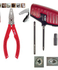 2 Piece Stripped Screw Extractor Kit With 6.25 Inch Screw Removal Pliers And Recessed Screw Extractor For Removing Rusted Damaged Broken Or Sunken Screws No Drilling Or Power Needed Ideal For DIYers And Pros, showing red pliers and extractor tools.