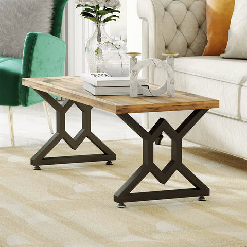 Black 28 Inch Metal Table Legs Heavy Duty DIY Industrial Desk And Dining Table Supports in modern living room.