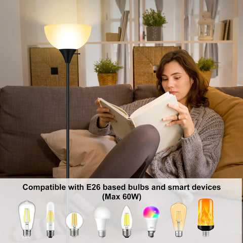 Tall Black LED Floor Lamp With Integrated LED Beads 70.1 Inches Torchiere For Living Room Bedroom Or Office E26 Base Eye Caring Energy Saving 9W Equivalent To 60W Bulbs Not Included