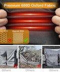 Hands stretching 8-Foot Waterproof Firewood Rack Cover for Outdoor Wood Storage, showcasing heavy-duty tear-resistant 600D canvas.