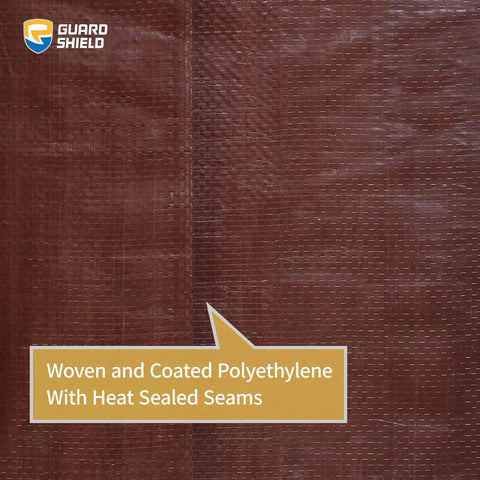Close-up of Heavy Duty Outdoor Tarp 20x30 Feet 7Mil Brown Green Poly Cover Waterproof with coated polyethylene finish.