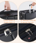 Features of lightweight spinner carry on luggage including TSA lock, telescopic handle, and durable zippers for secure travel.