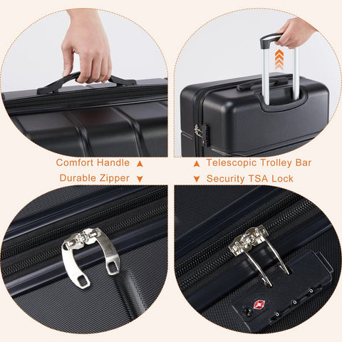 Features of lightweight spinner carry on luggage including TSA lock, telescopic handle, and durable zippers for secure travel.