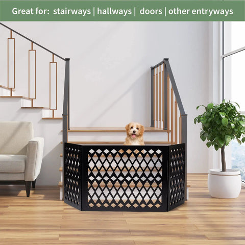 No Setup Required Freestanding Dog Gate Foldable Wooden Pet Gate For Small Dogs Adjustable Width 23.5 To 47 Inches Height 18.75 Inches