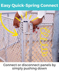 Demonstrating quick-spring connect feature on Two In One Superyard Duo Extra Wide Baby Gate And Play Yard Six Panel Portable Playpen