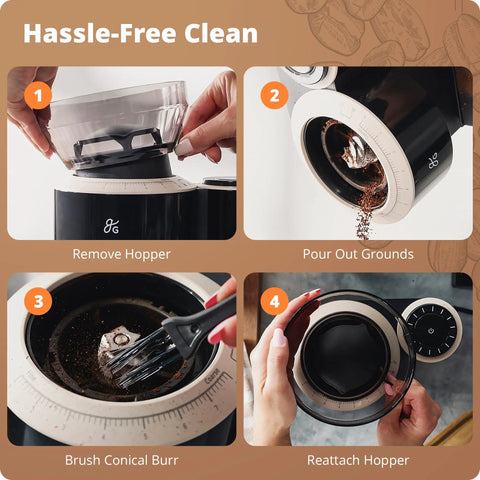 Legit Precision Coffee Grinder with Built in Dosing Scale and Conical Burr System Delivers Straight Up Accurate Results across Eight Grind Steps Perfect for Espresso Pour Over French Press Cold Brew, Matte Black steps for hassle-free cleaning