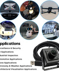 5MP Fisheye USB Camera With 200 Degree Ultra Wide Angle And Low Light Performance, IMX335 Sensor for various applications shown.