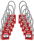 Lockout Tagout Steel Cable Locks With Keys 10 Red Keyed Alike Electrical Lockout Padlock Set With 2 Keys Per Lock Premium Grade LOTO Locks OSHA Compliant