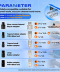 Image showing adapter specifications for 10 Ft Dust Collection Hose Kit For Power Tools And Shop Vacuums With 5 Fittings.