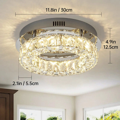 Dope Modern Crystal Ceiling Light With Dimmable LED Flush Mount 12 Inch Chrome Industrial Chandelier for interior use