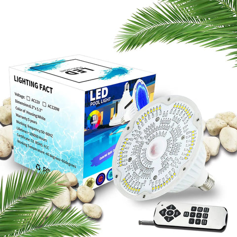 120V Multi Color LED Pool Light Bulb With Remote For Inground Pools Replacement Bulb For Popular Pool Fixtures Waterproof RGB Lamp