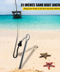 31 Inch Boat Sand Anchor Crafted From 316 Stainless Steel in shallow water, holding boats steady on sandy beach with starfish nearby.